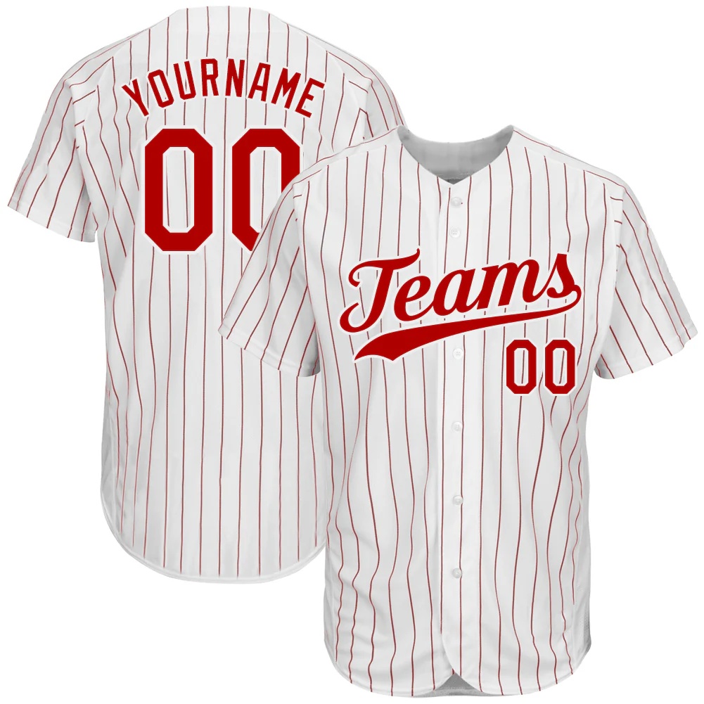 Custom White Red Pinstripe Red-White Authentic Baseball Jersey
