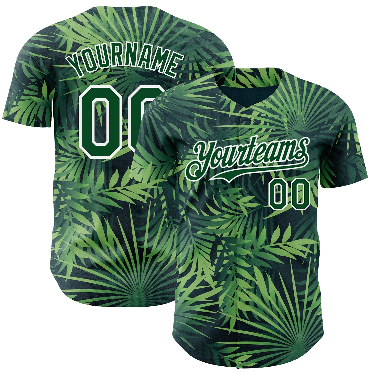 Custom Green White 3D Hawaii Palm Leaves Authentic Baseball Jersey