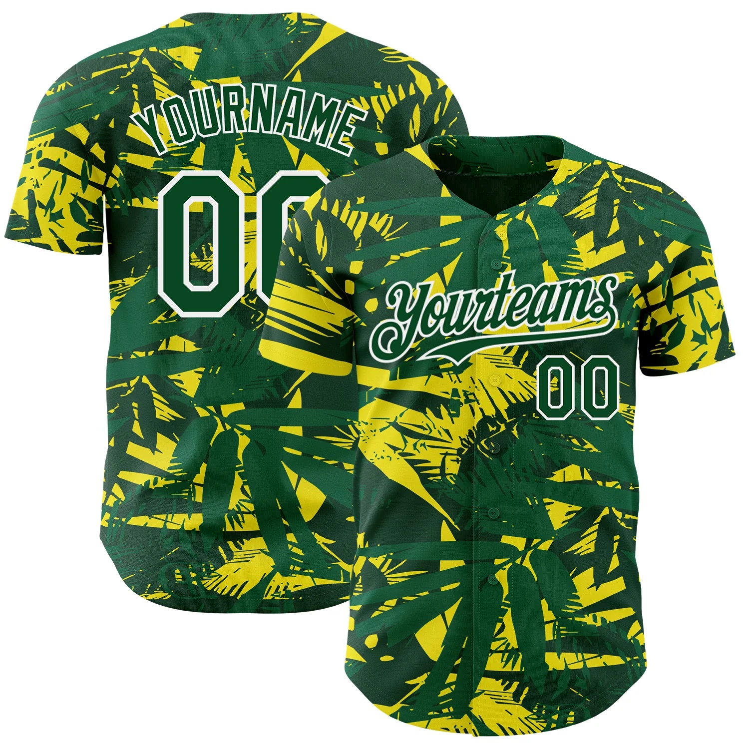 Custom Green White 3D Hawaii Palm Leaves Authentic Baseball Jersey