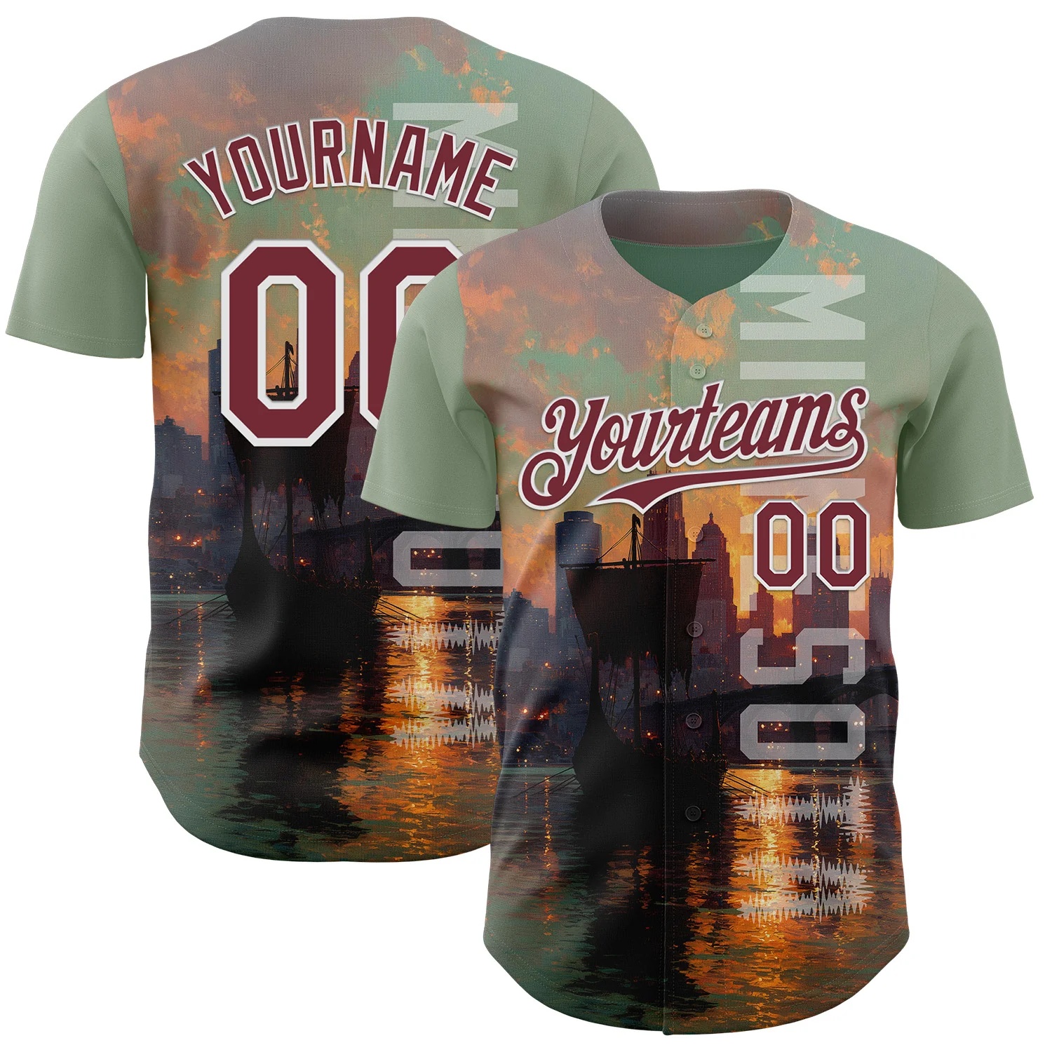 Custom Green Burgundy Black-White Minnesota Lake Of The Isles Vikings City Symbol Authentic Baseball Jersey