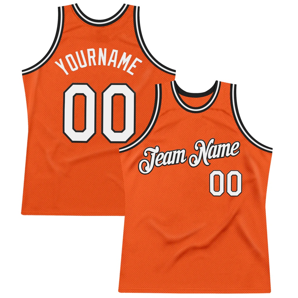 Custom Orange White-Black Authentic Throwback Basketball Jersey