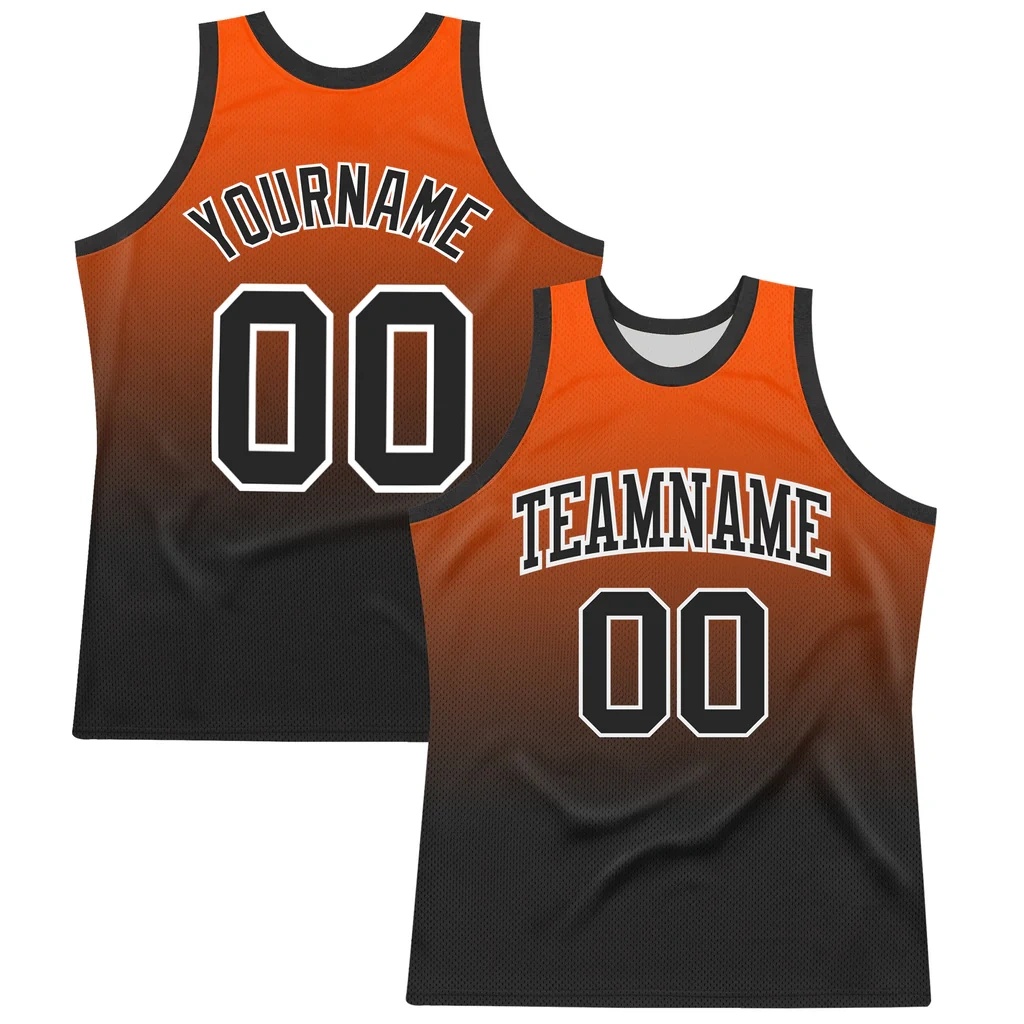 Custom Orange Black-White Gradient Square Shapes Round Neck Sublimation Basketball Suit Jersey