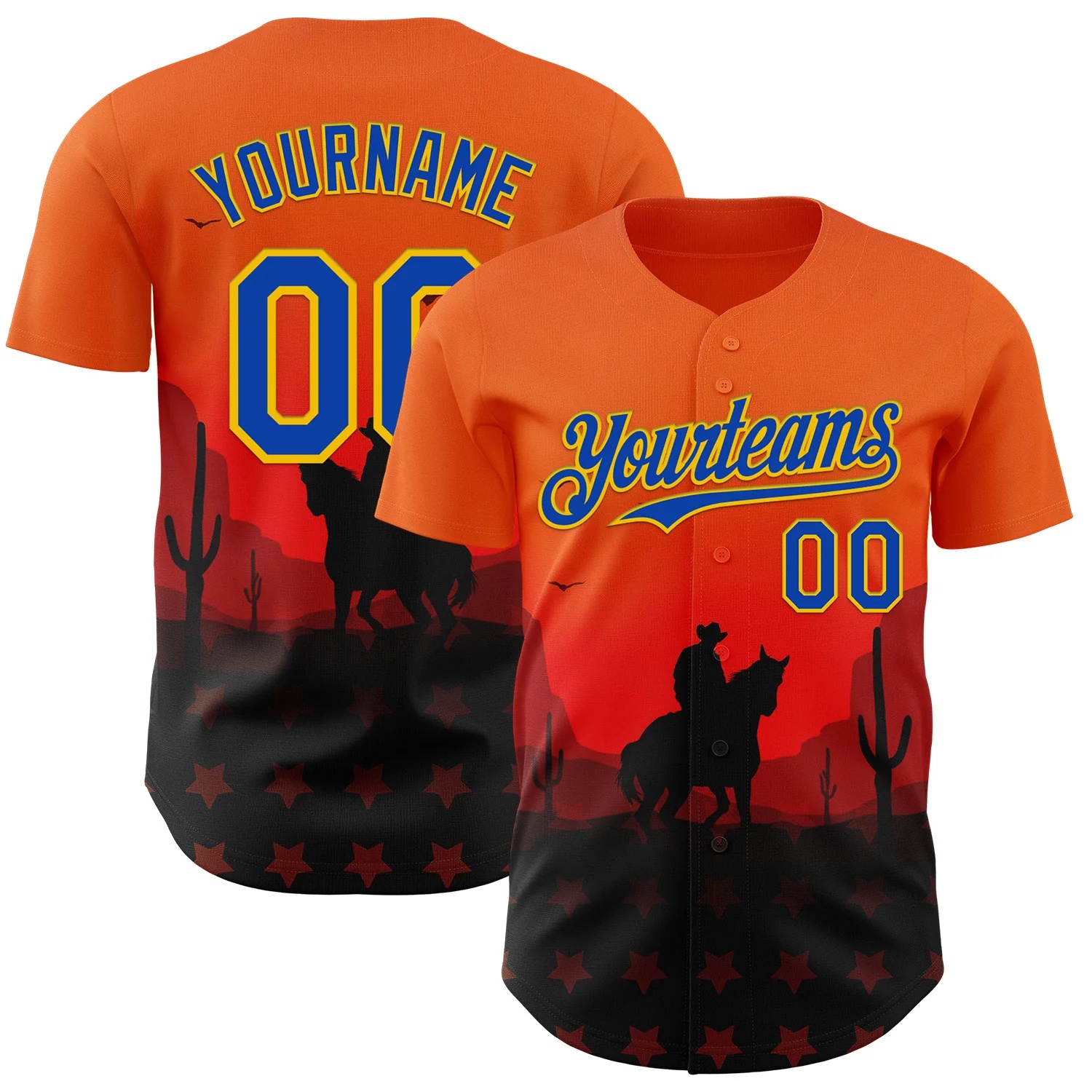 Custom Orange Thunder Blue-Yellow Texas Cowboy City Edition Authentic Baseball Jersey