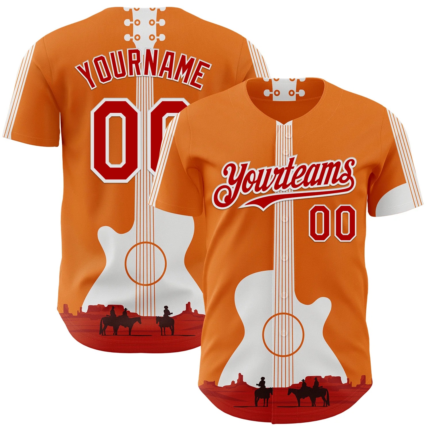 Custom Orange Red-White Texas Sunset Southwest Landscape Guitar City Edition Authentic Baseball Jersey