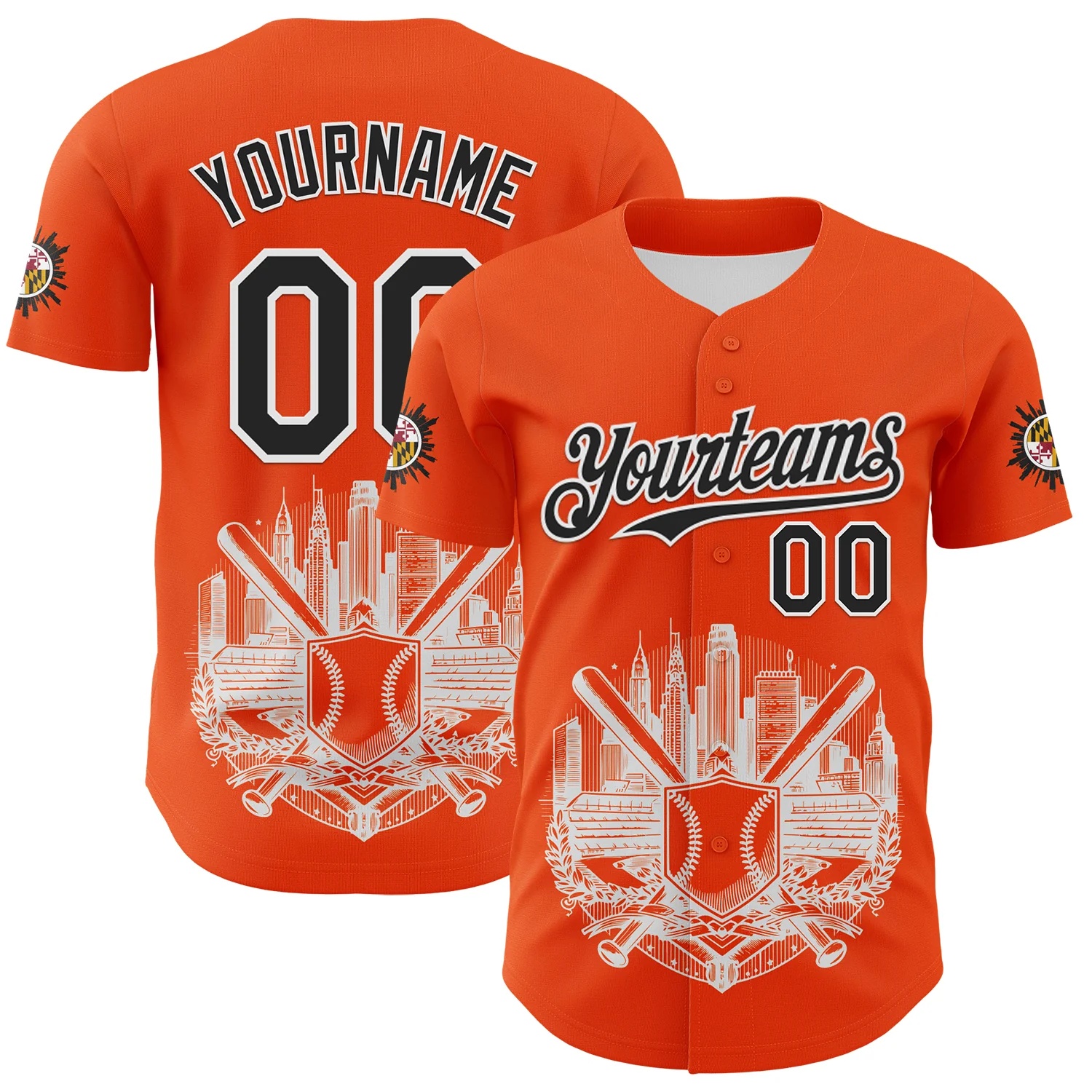 Custom Orange Black-White 3D Urban City Edition Sports Authentic Baseball Jersey