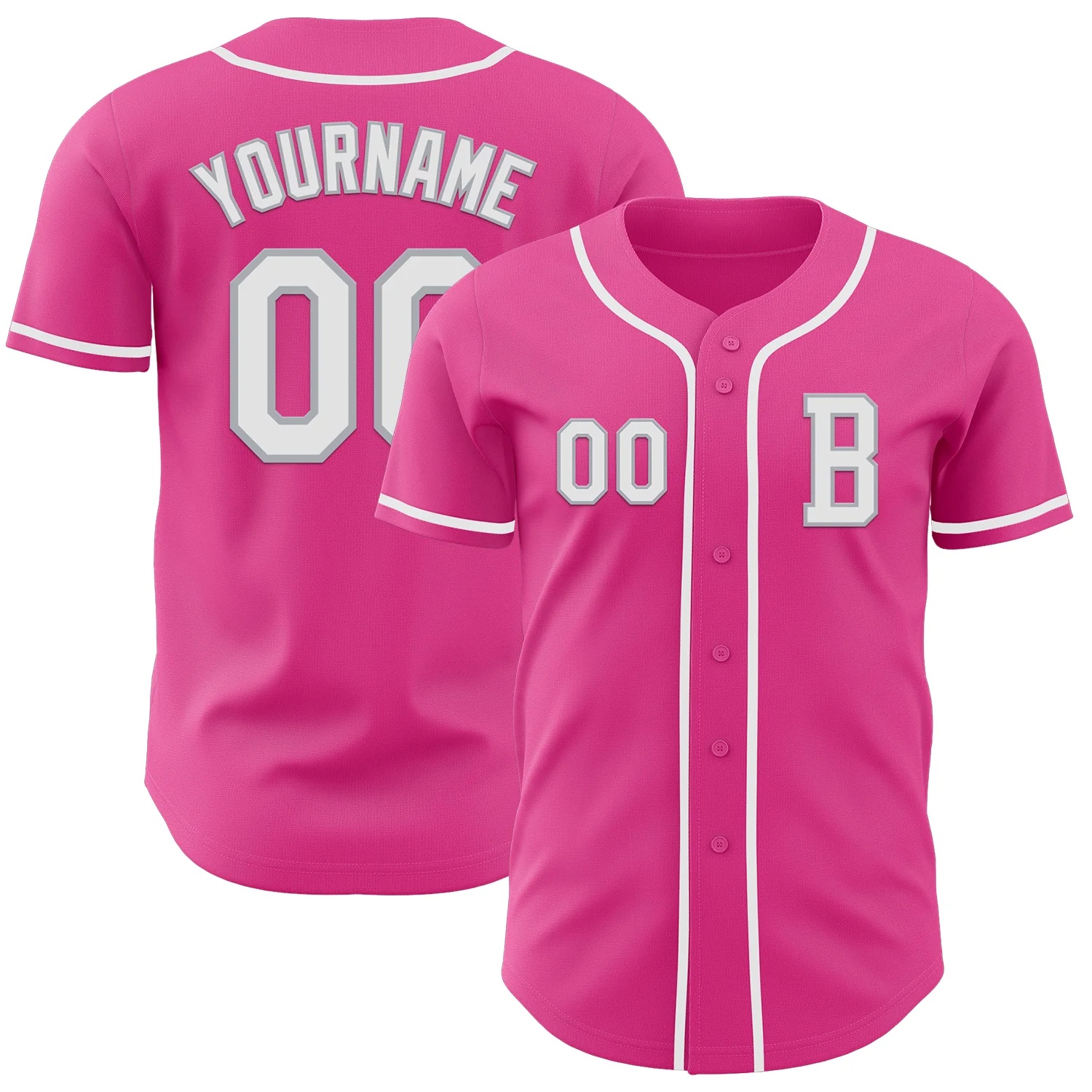 Custom Pink White-Gray Authentic Baseball Jersey