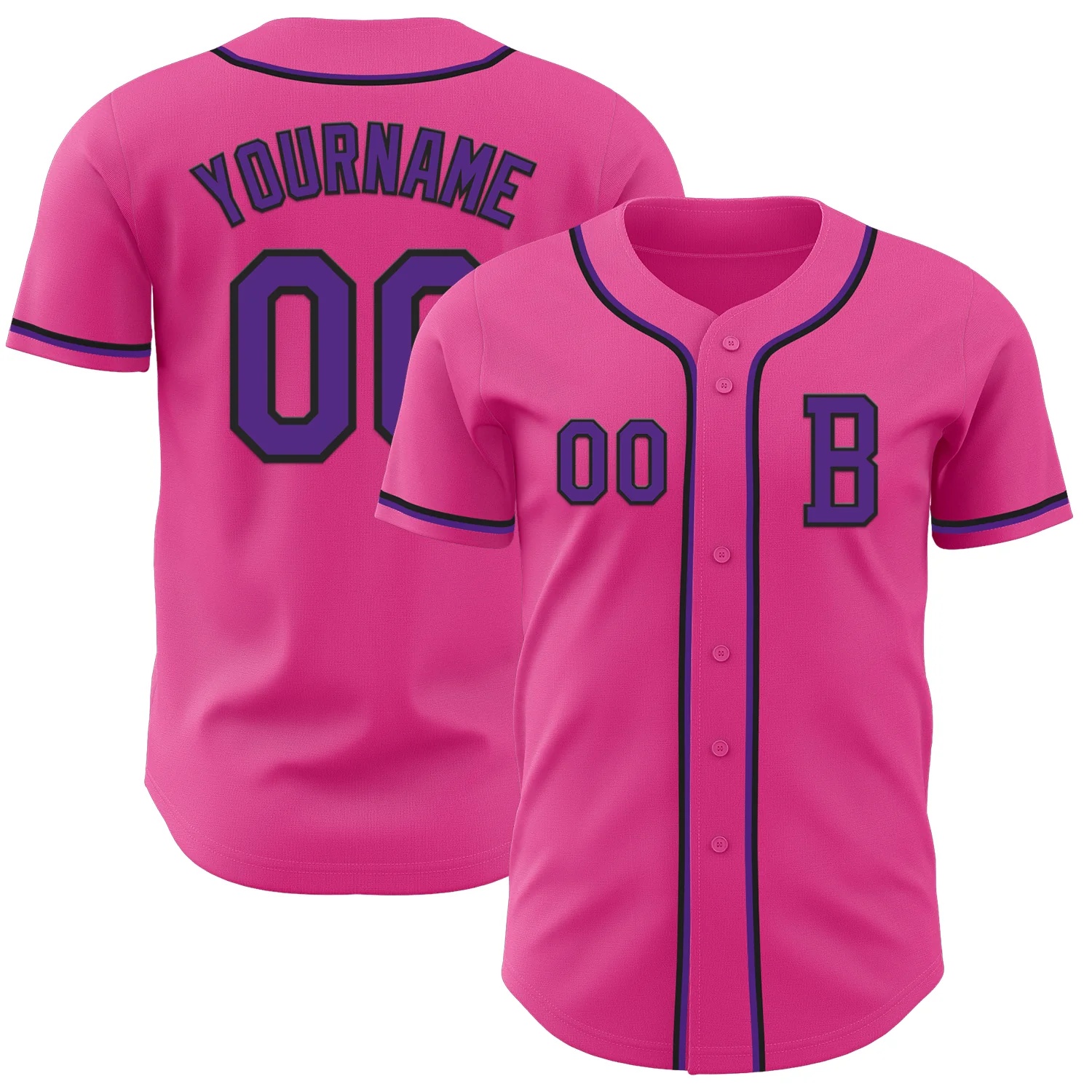 Custom Pink Purple-Black Authentic Baseball Jersey