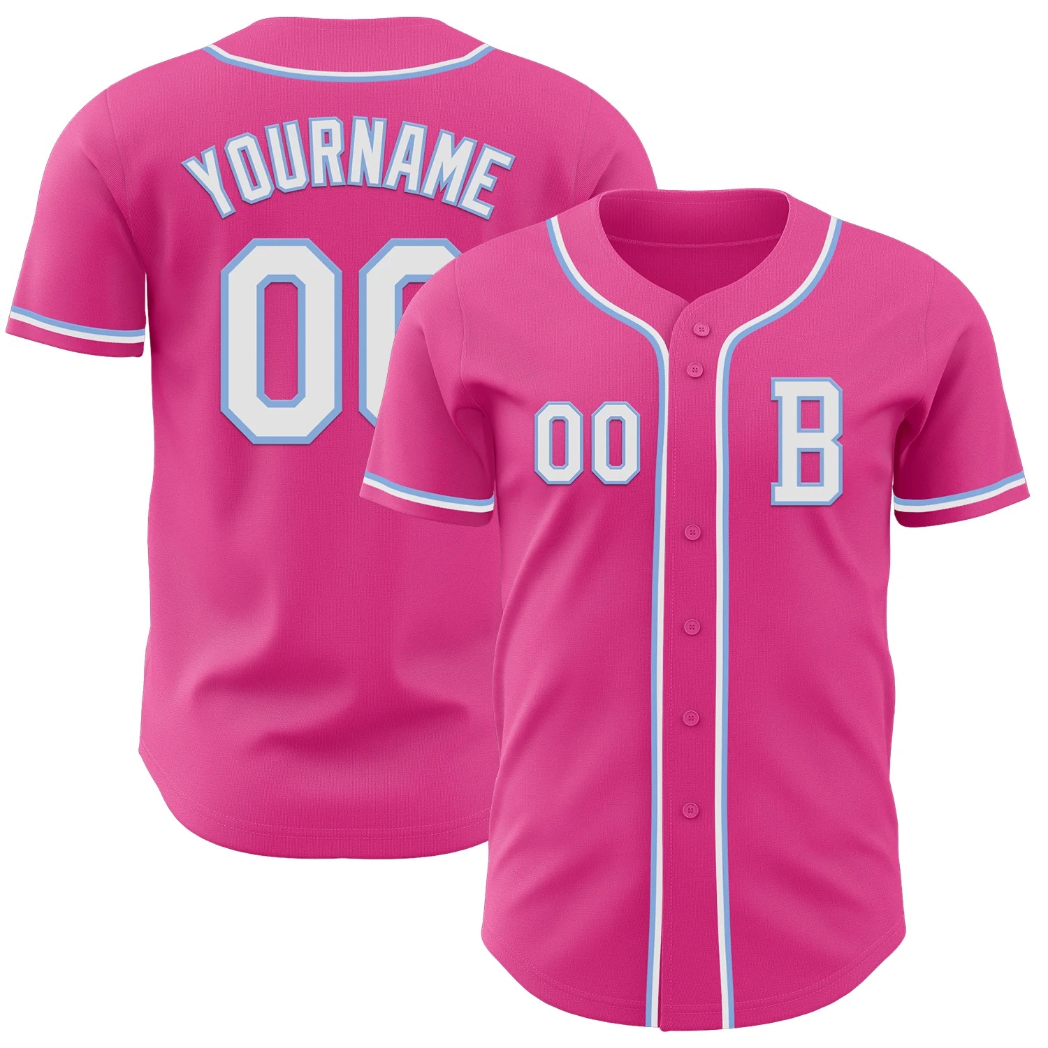 Custom Pink White-Light Blue Authentic Baseball Jersey