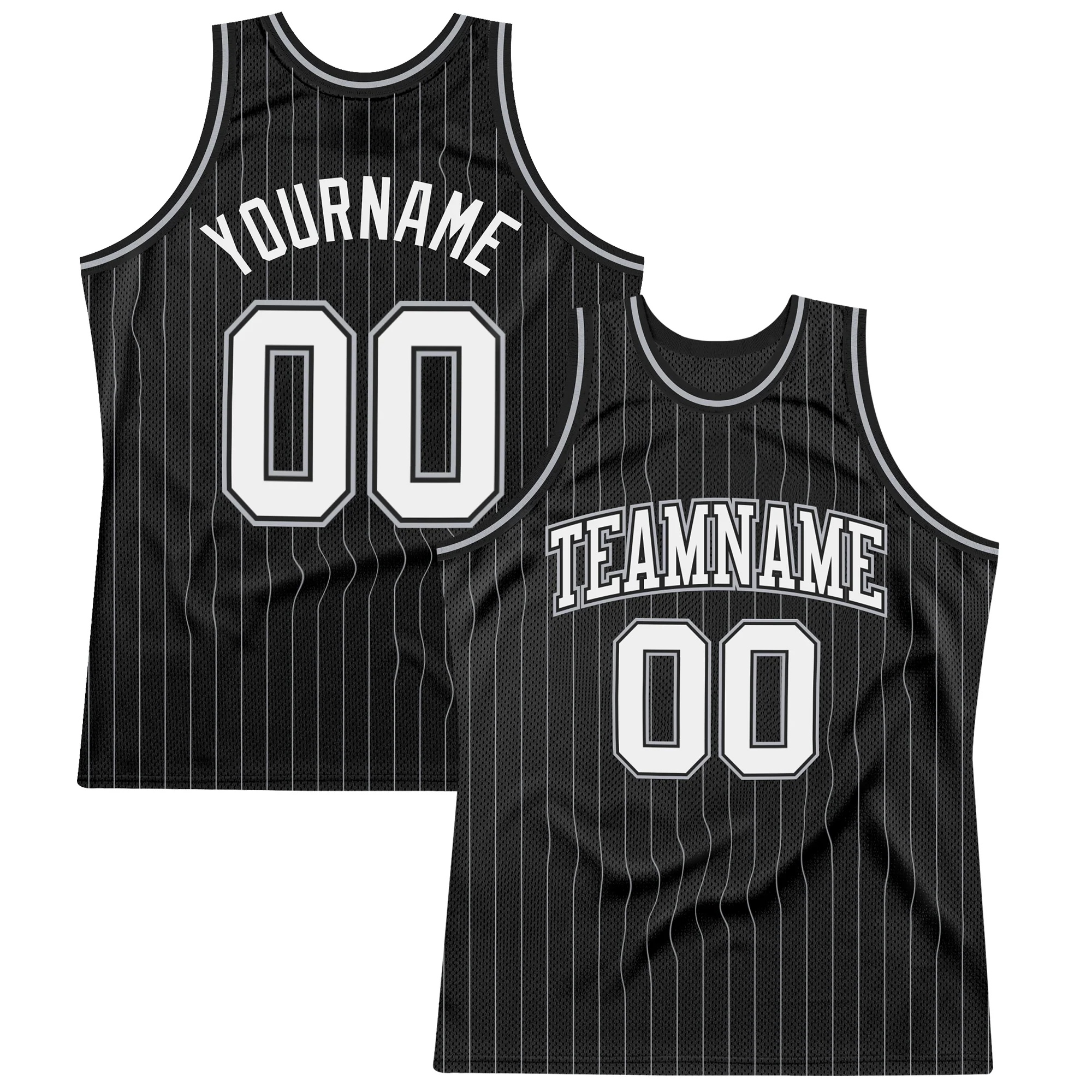 Custom Black Gray Pinstripe White Authentic Basketball Jersey