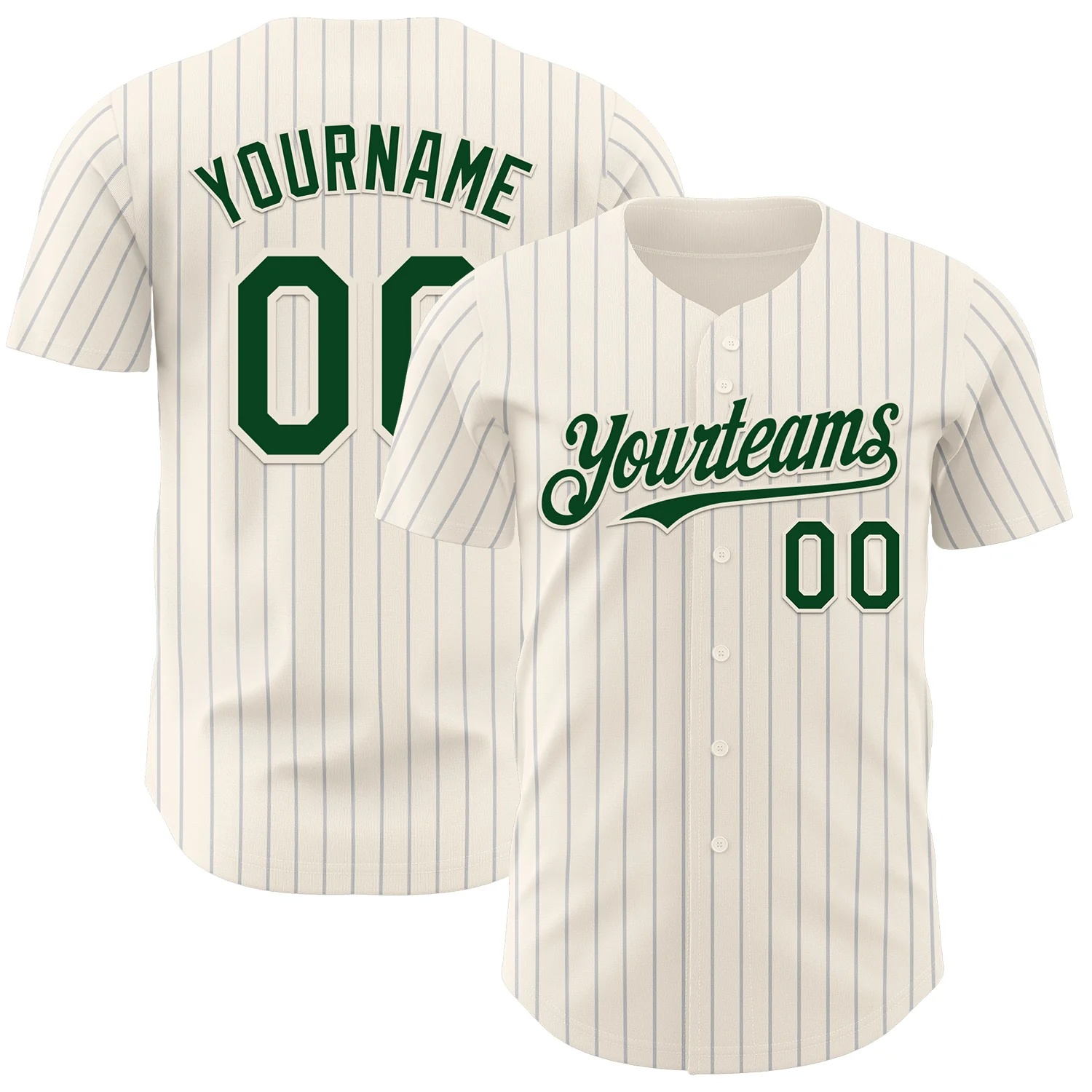 Custom Cream Gray Pinstripe Green Authentic Baseball Jersey