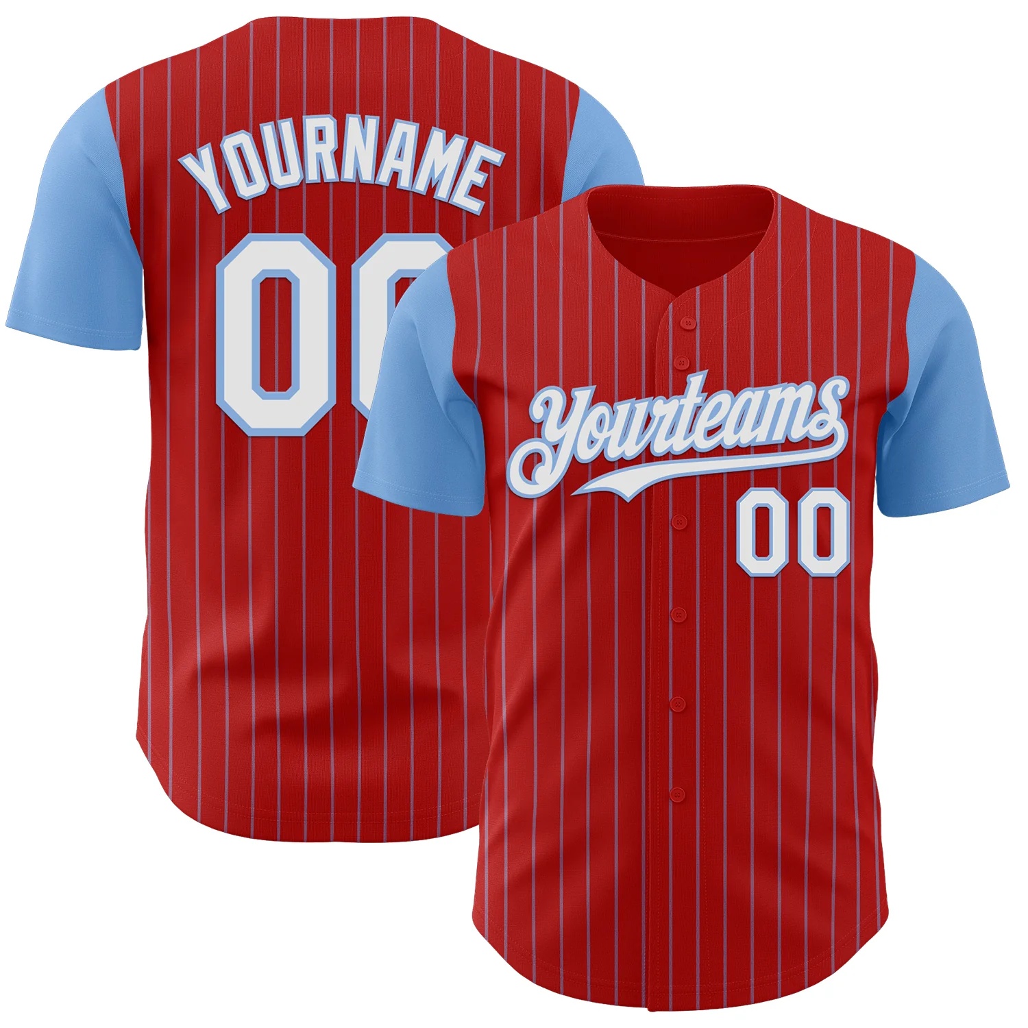 Custom Red Light Blue Pinstripe White Authentic Two Tone Baseball Jersey