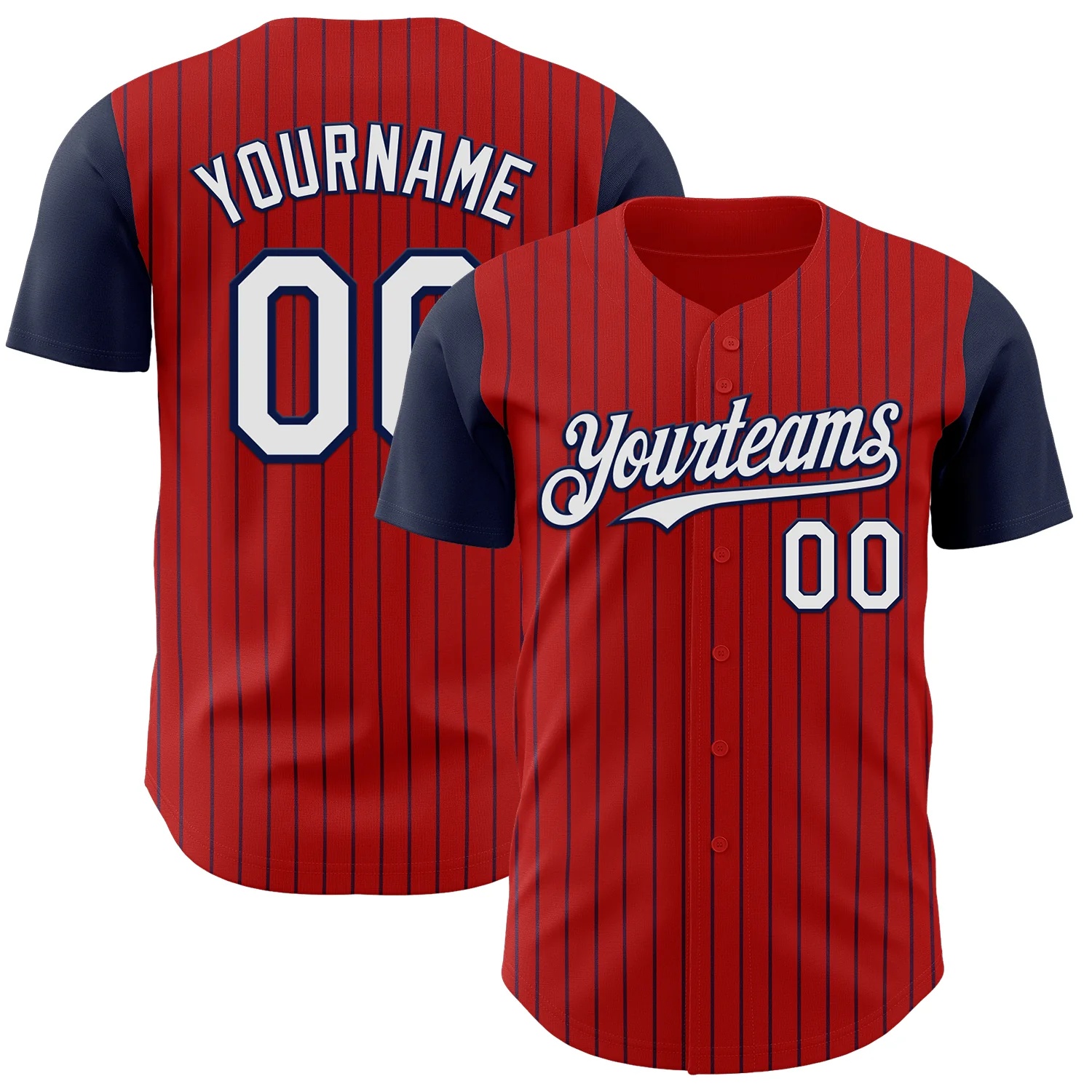 Custom Red Navy Pinstripe White Authentic Two Tone Baseball Jersey