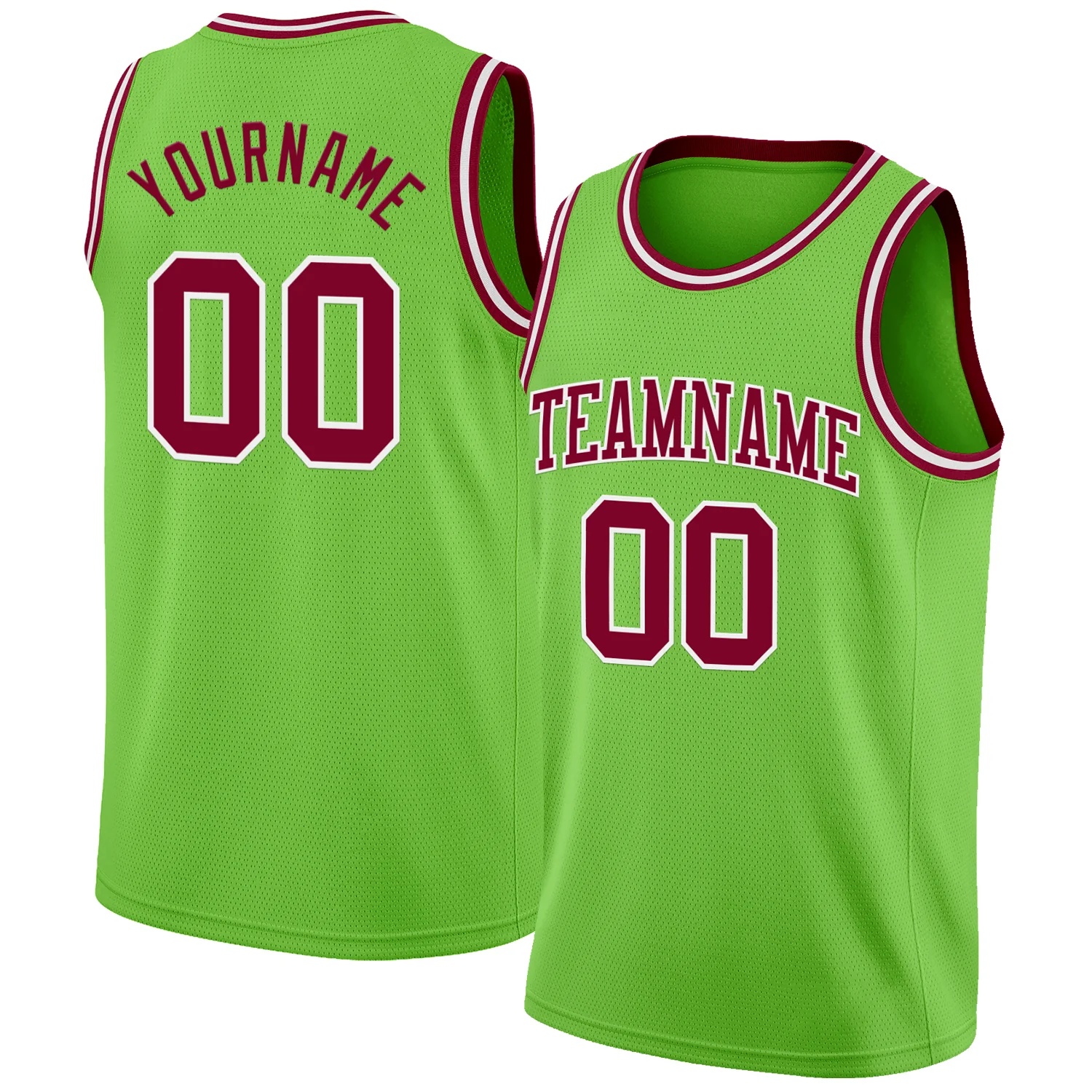 Custom Neon Green Maroon-White Authentic Basketball Jersey