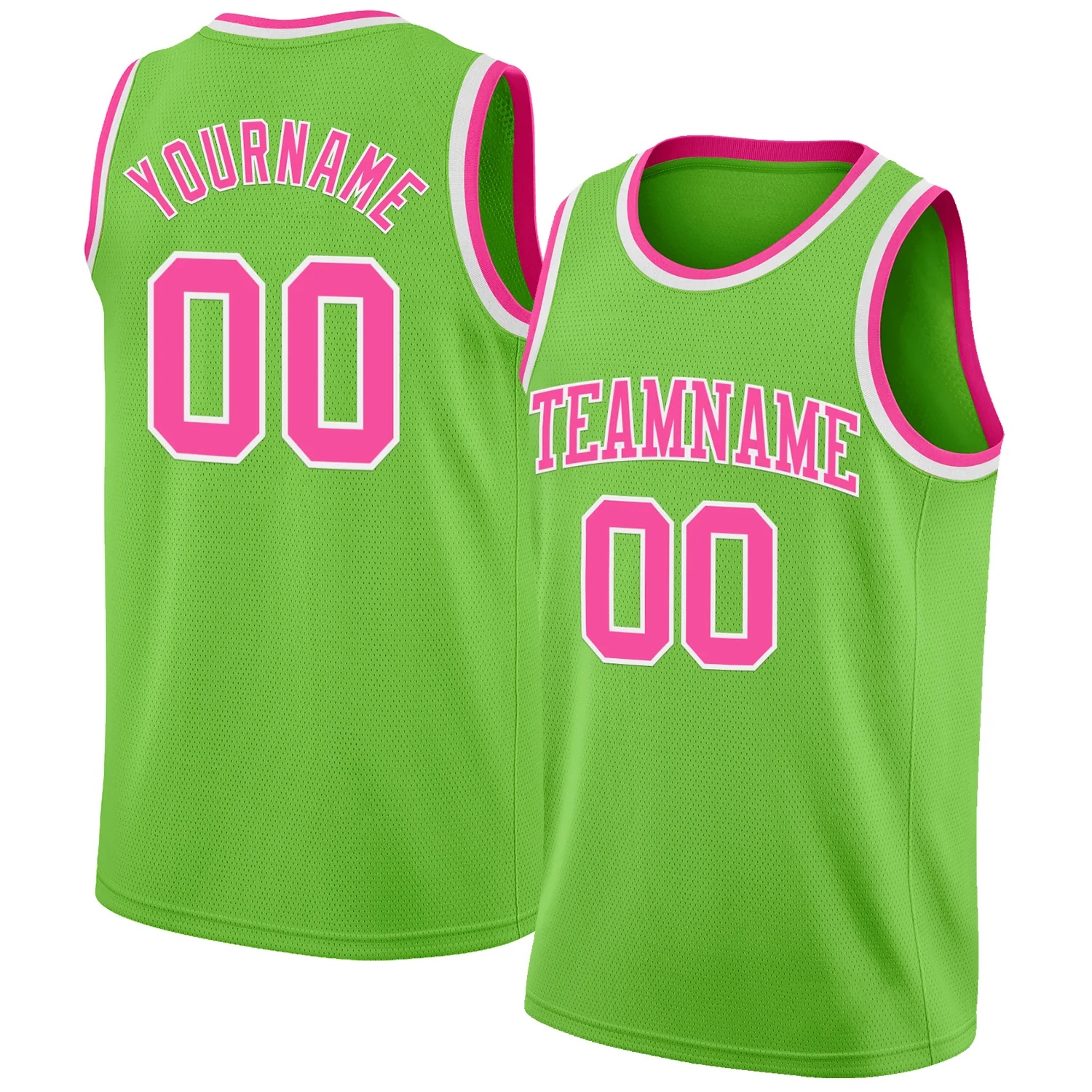 Custom Neon Green Pink-White Authentic Basketball Jersey