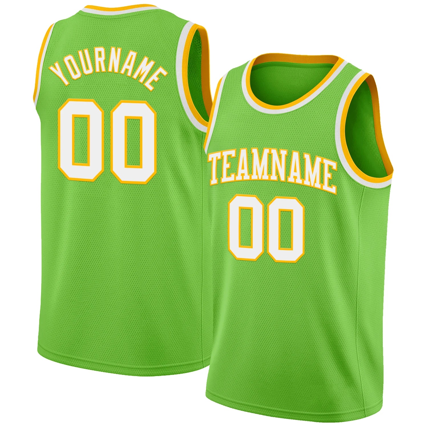 Custom Neon Green White-Gold Authentic Basketball Jersey