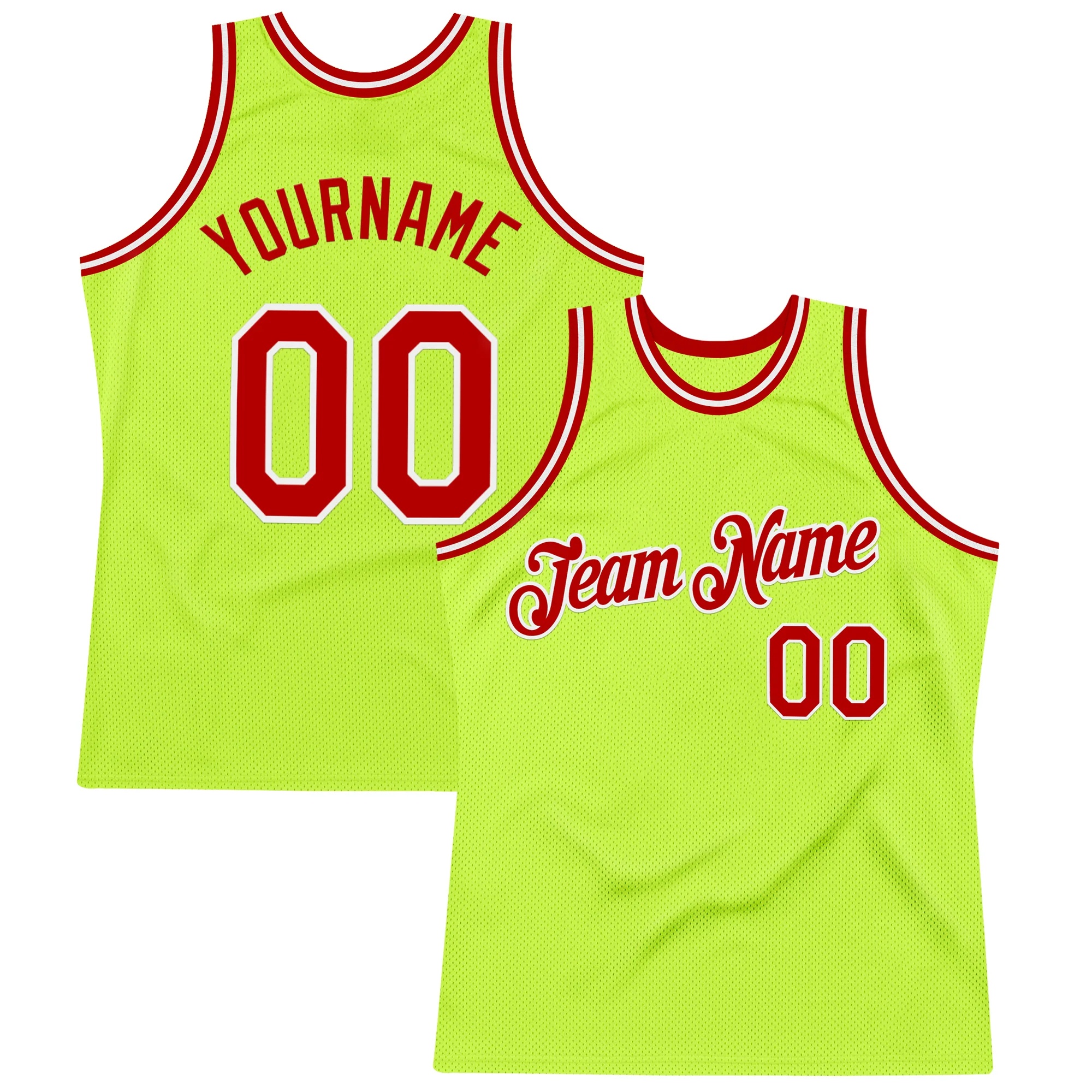 Custom Neon Green Red-White Authentic Throwback Basketball Jersey