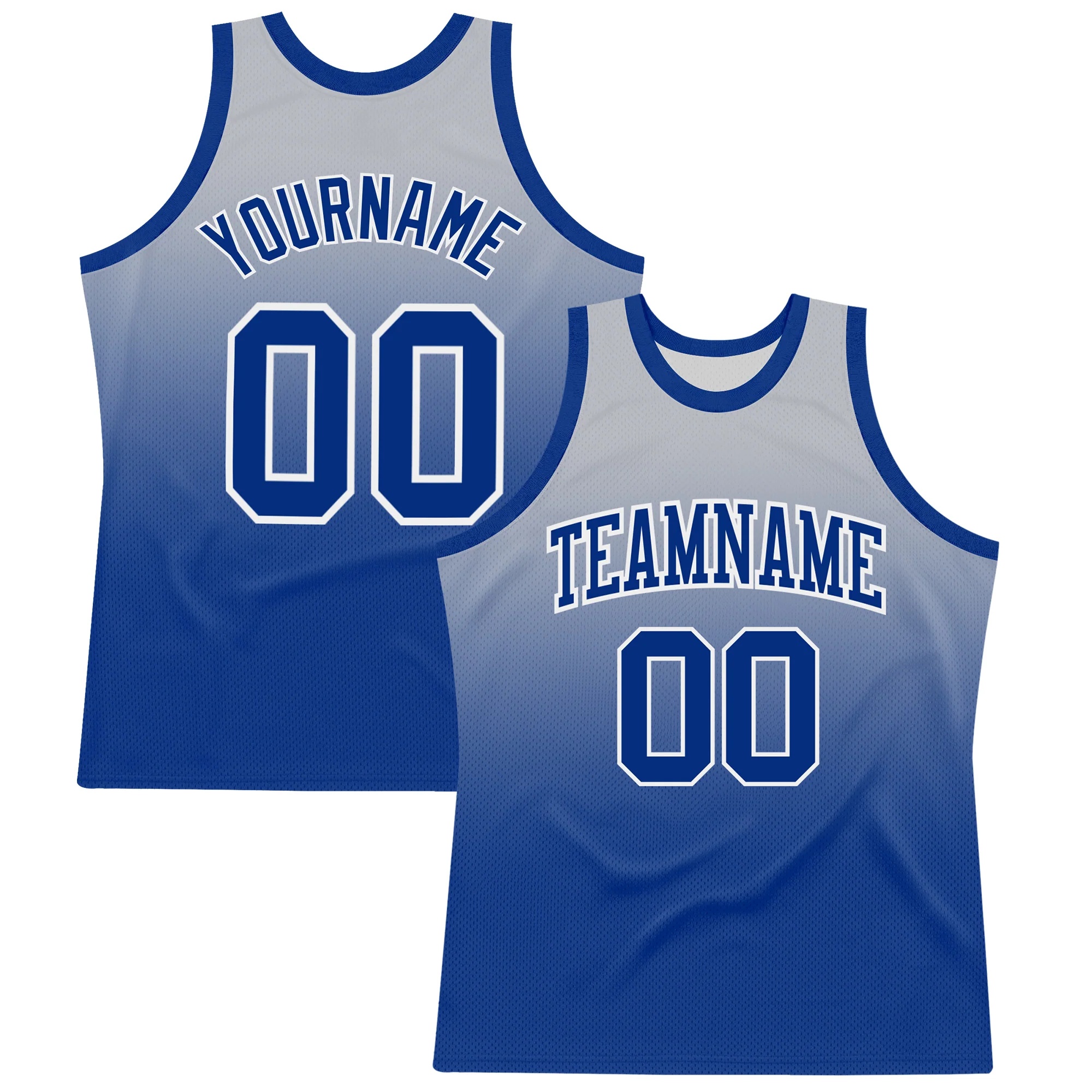 Custom Gray Royal-White Fade Fashion Round Neck Sublimation Basketball Suit Jersey