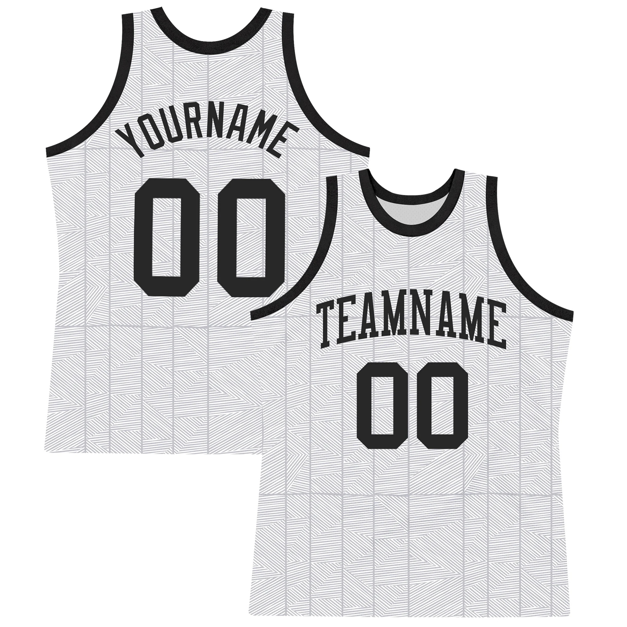 Custom Gray Black-White Line Round Neck Sublimation Basketball Suit Jersey