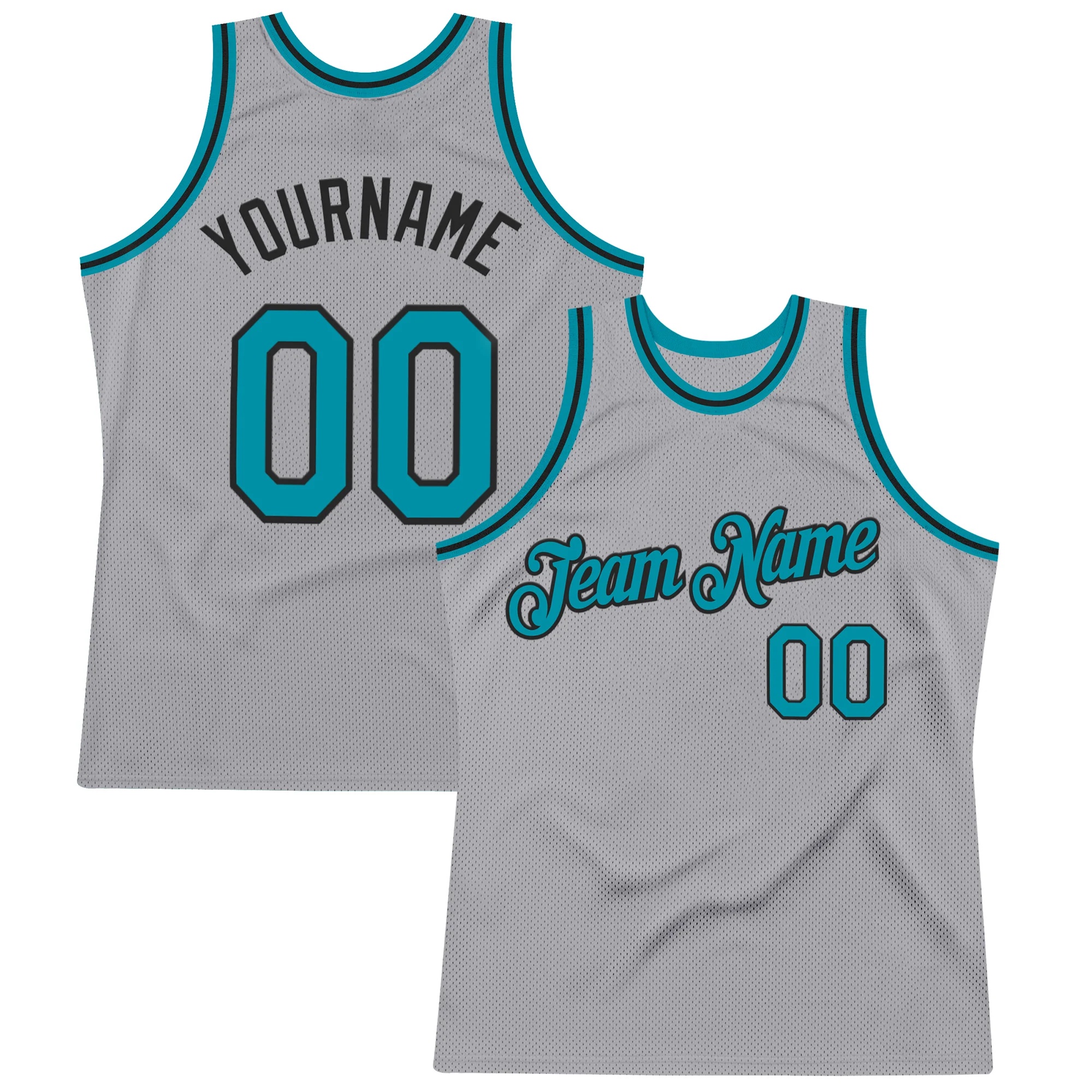 Custom Gray Teal-Black Authentic Throwback Basketball Jersey