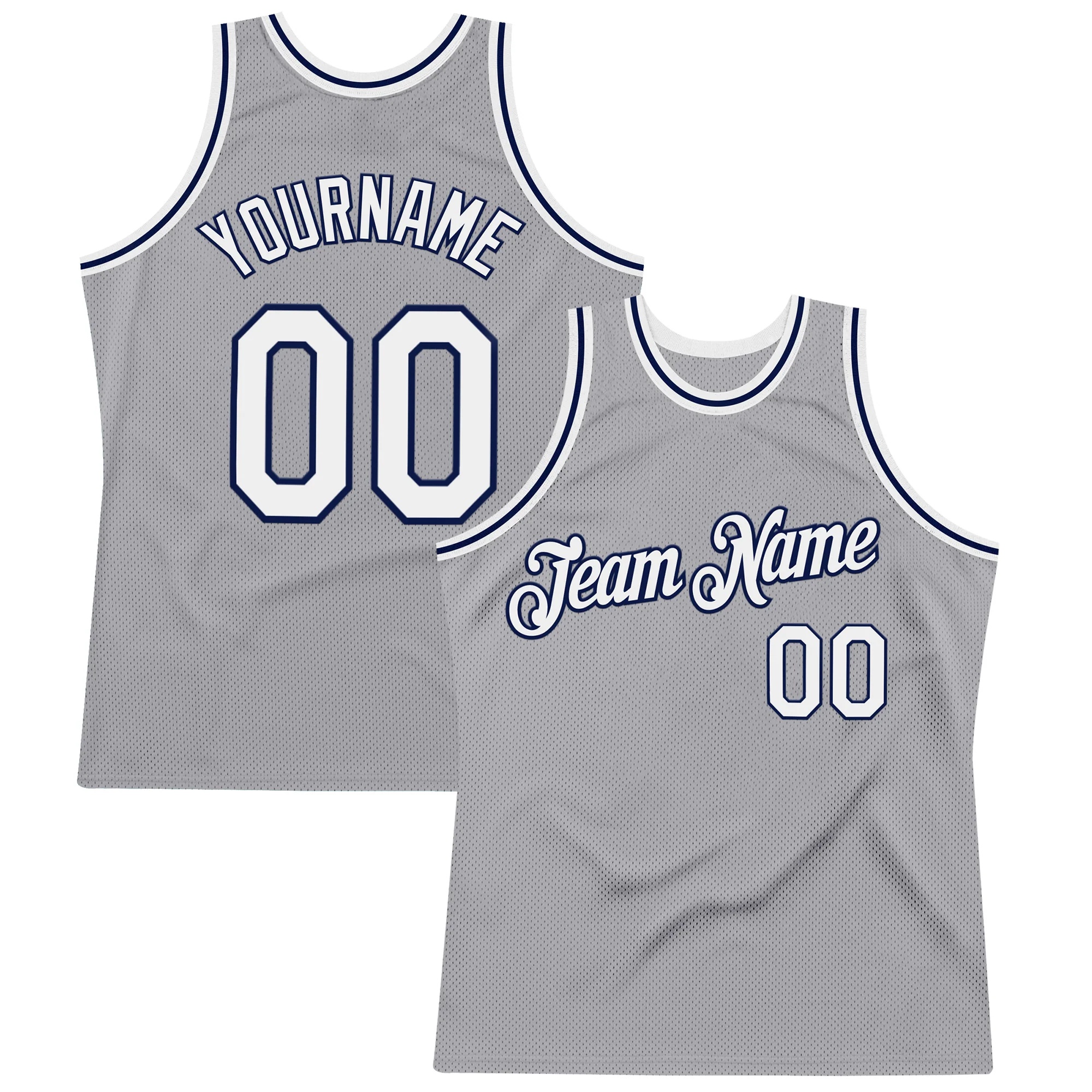 Custom Gray White-Navy Authentic Throwback Basketball Jersey