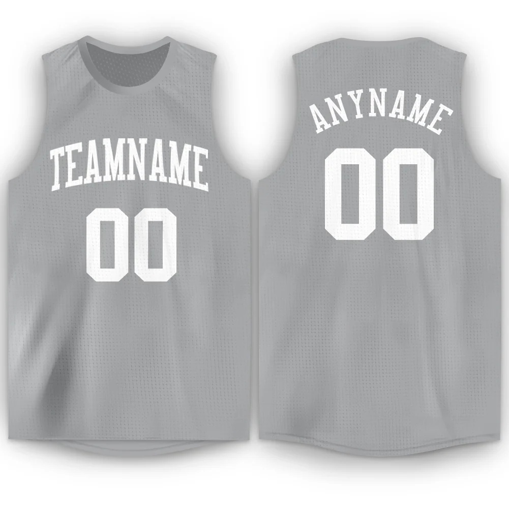 Custom Gray White Round Neck Basketball Jersey
