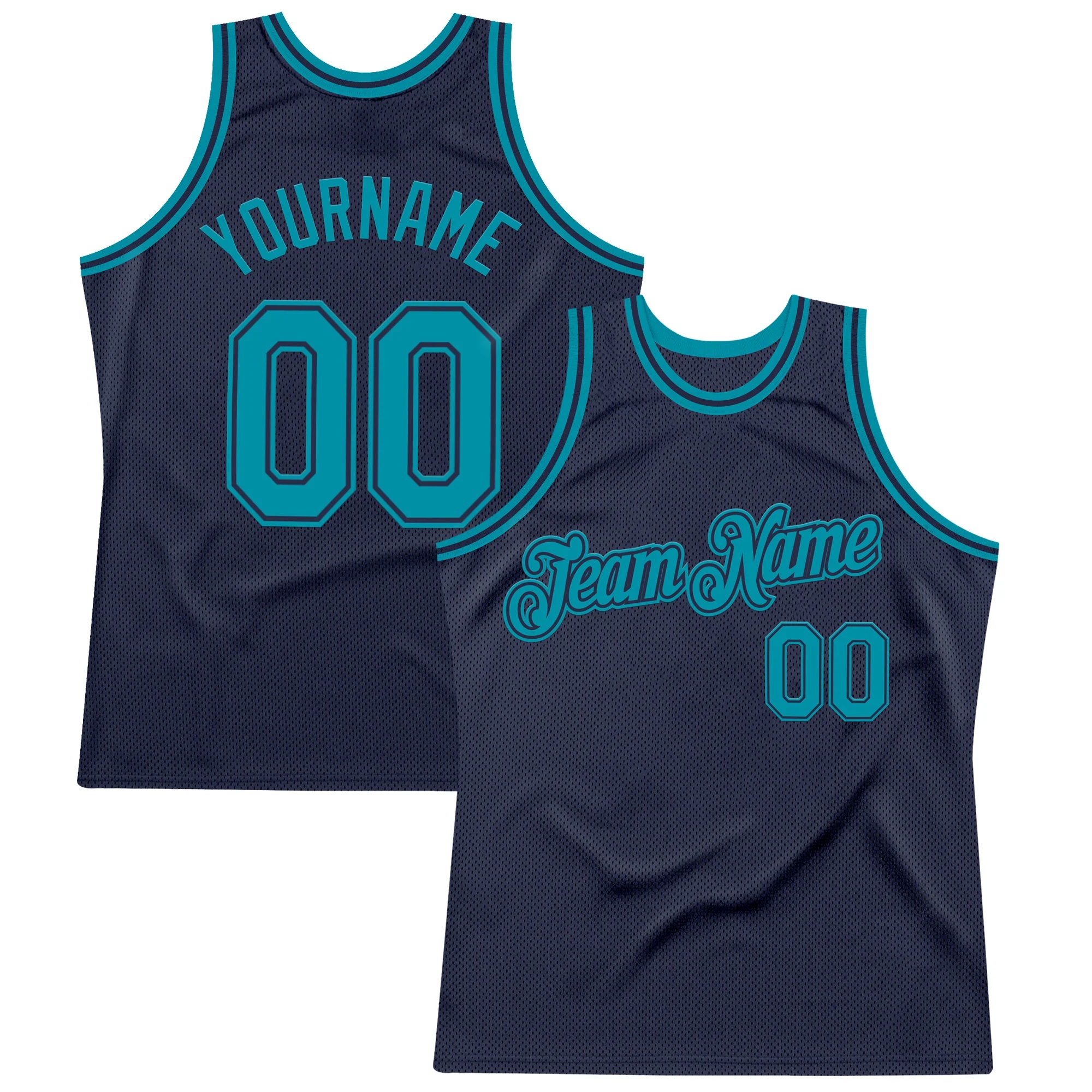 Custom Navy Teal Authentic Throwback Basketball Jersey