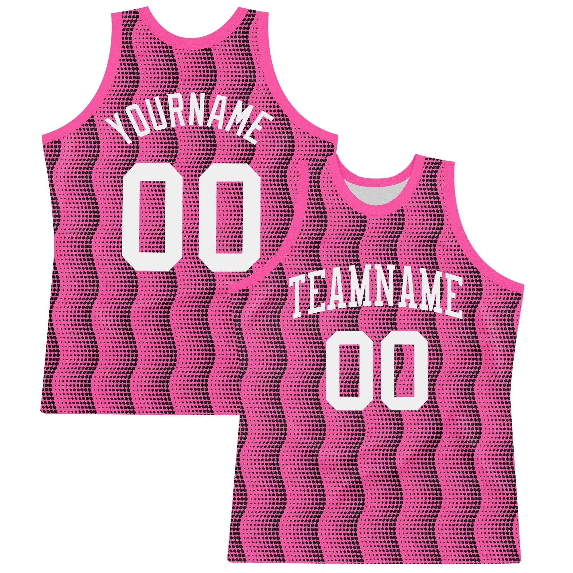 Custom Pink White-Black Geometric Shape Round Neck Sublimation Basketball Suit Jersey