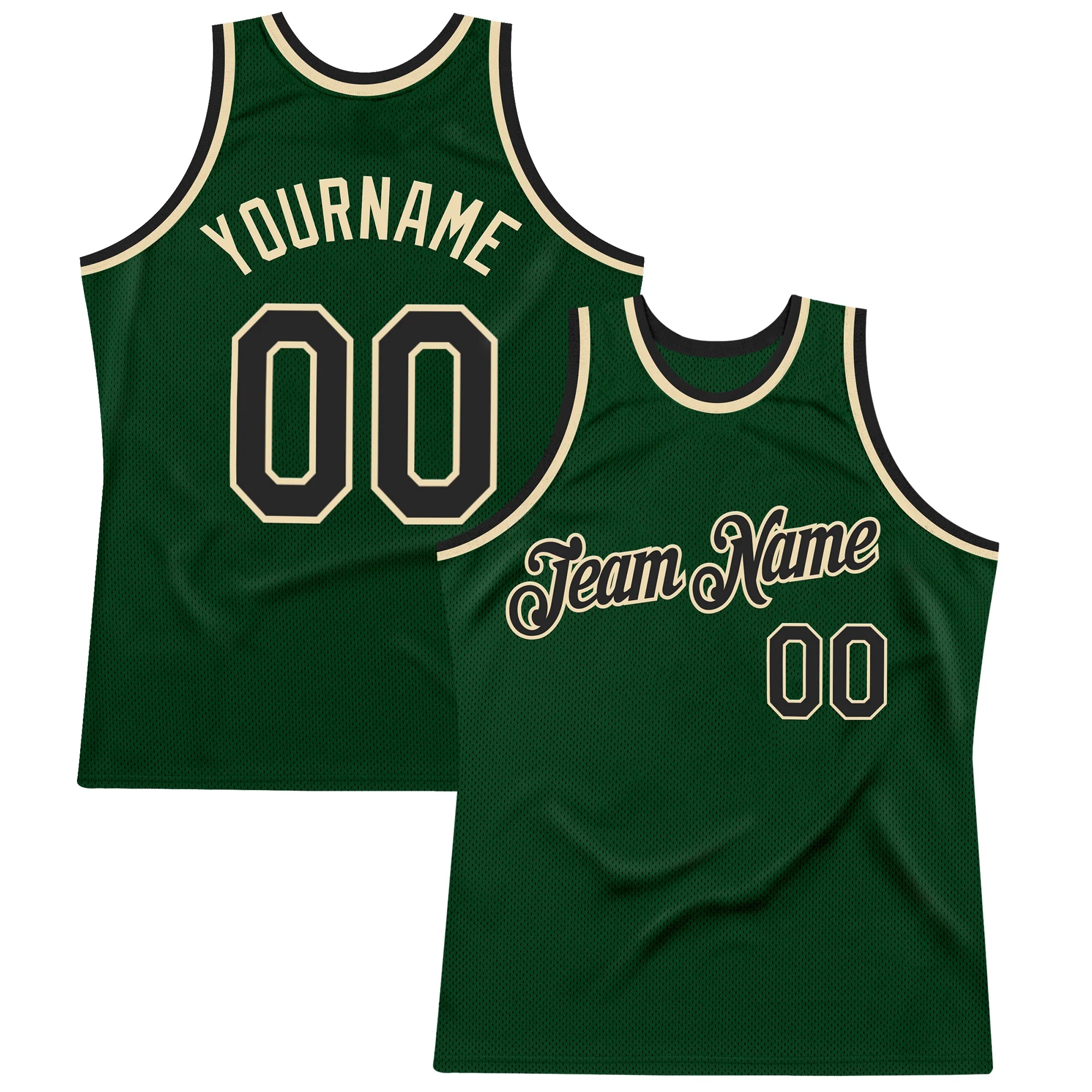 Custom Green Black-Cream Authentic Throwback Basketball Jersey