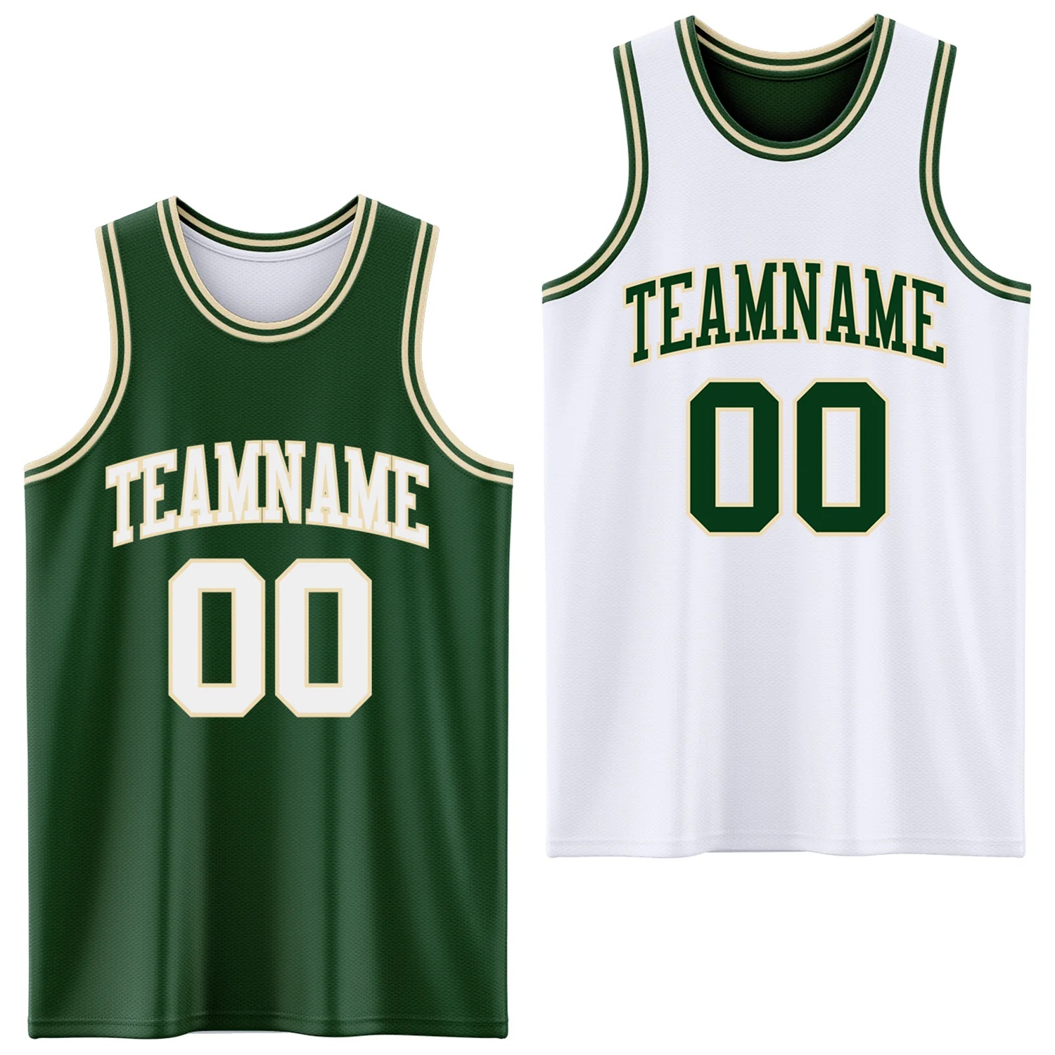 Custom Reversible Green White-Cream Double Side Sublimation Basketball Suit Jersey
