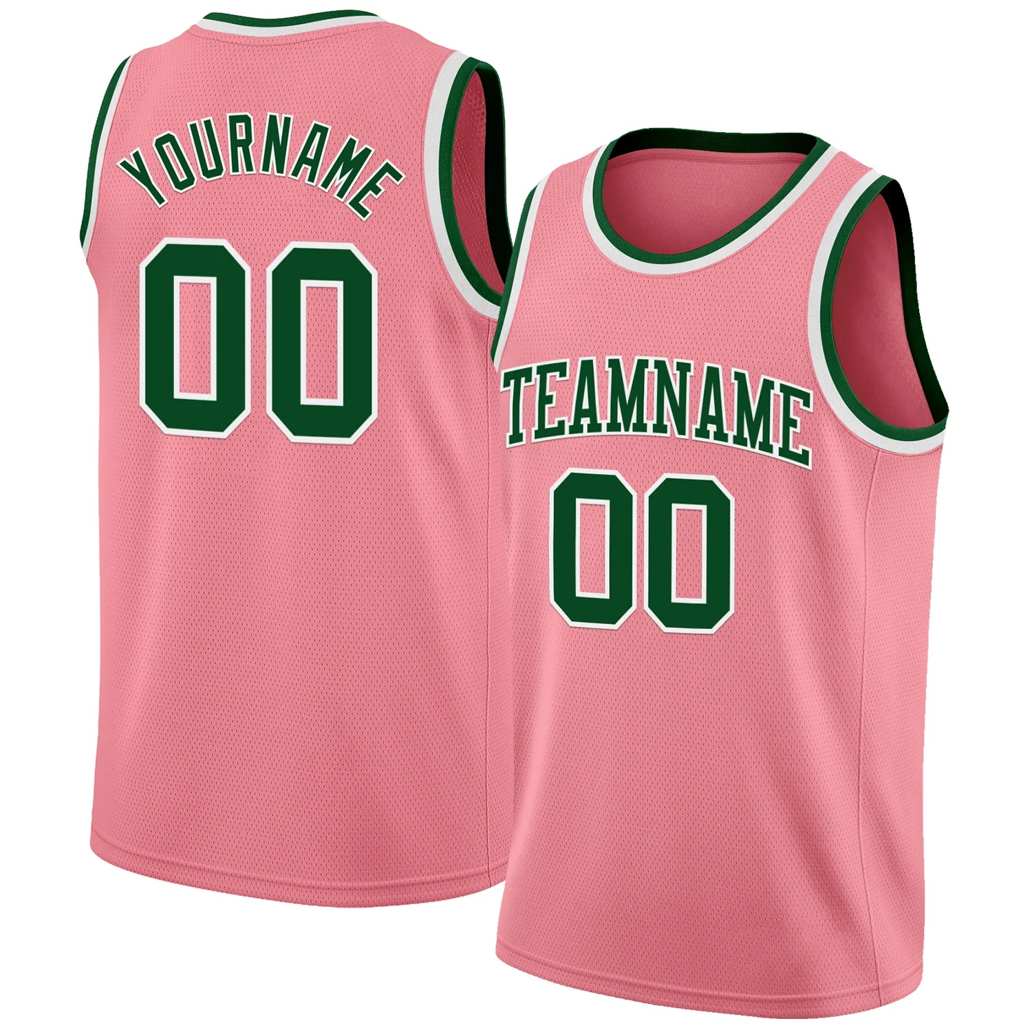 Custom Medium Pink Green-White Authentic Basketball Jersey