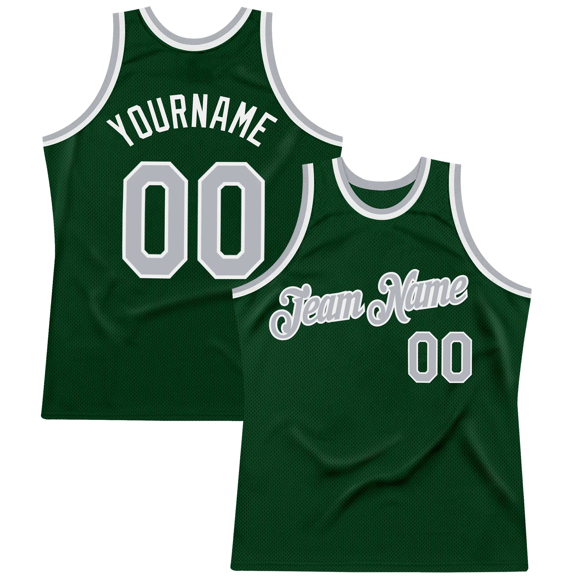 Custom Green Gray-White Authentic Throwback Basketball Jersey