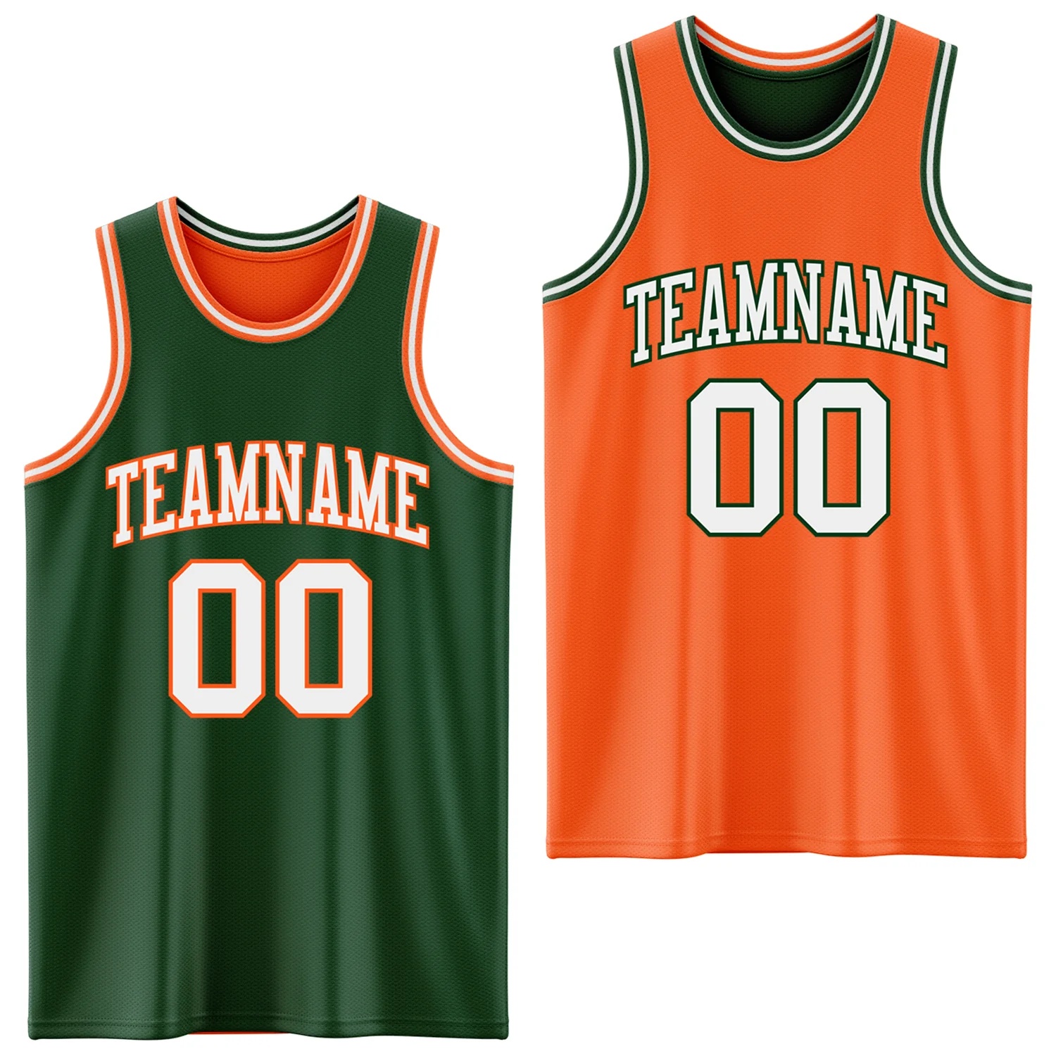 Custom Reversible Green White-Orange Double Side Sublimation Basketball Suit Jersey