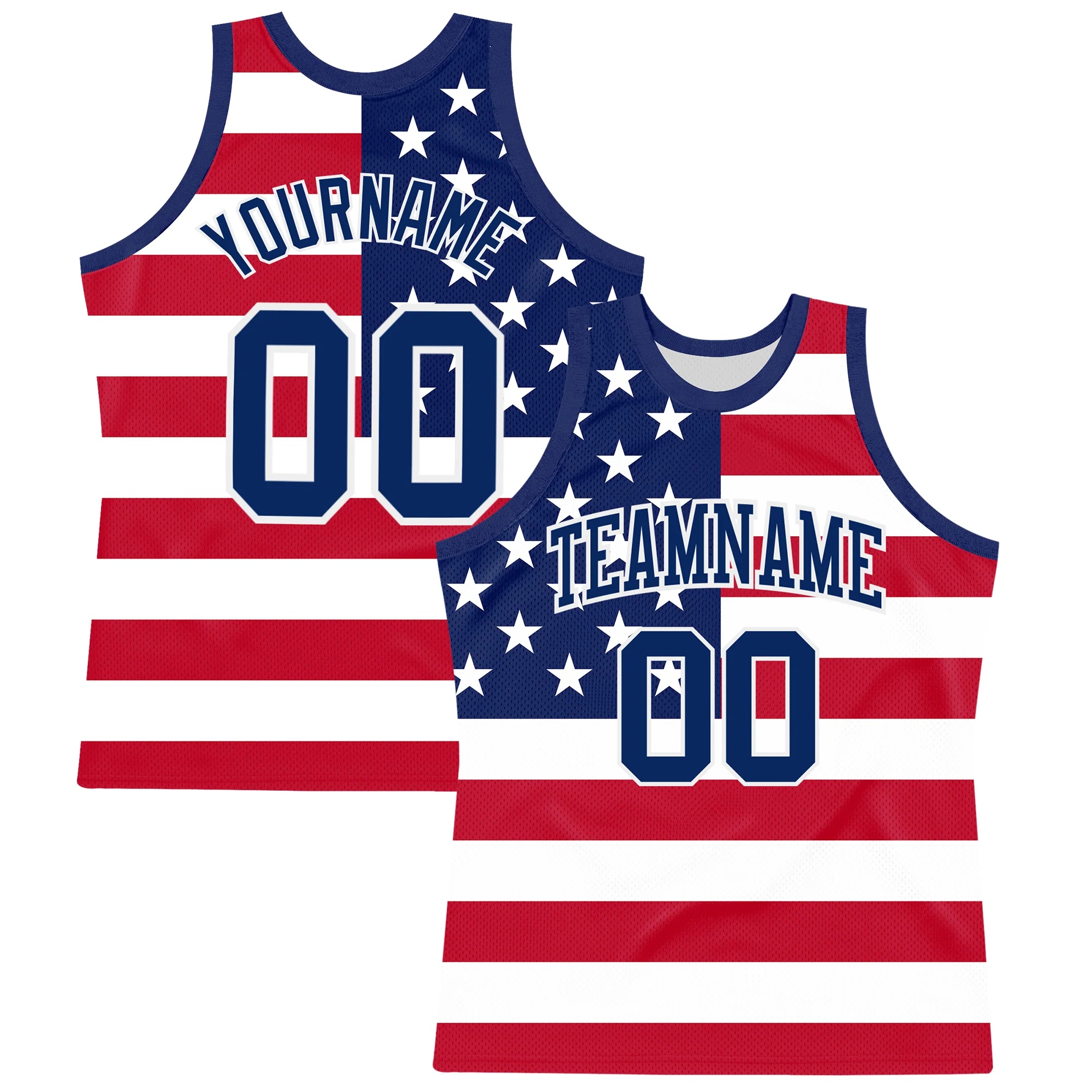 Custom Red Royal-White American Flag Round Neck Sublimation Basketball Suit Jersey