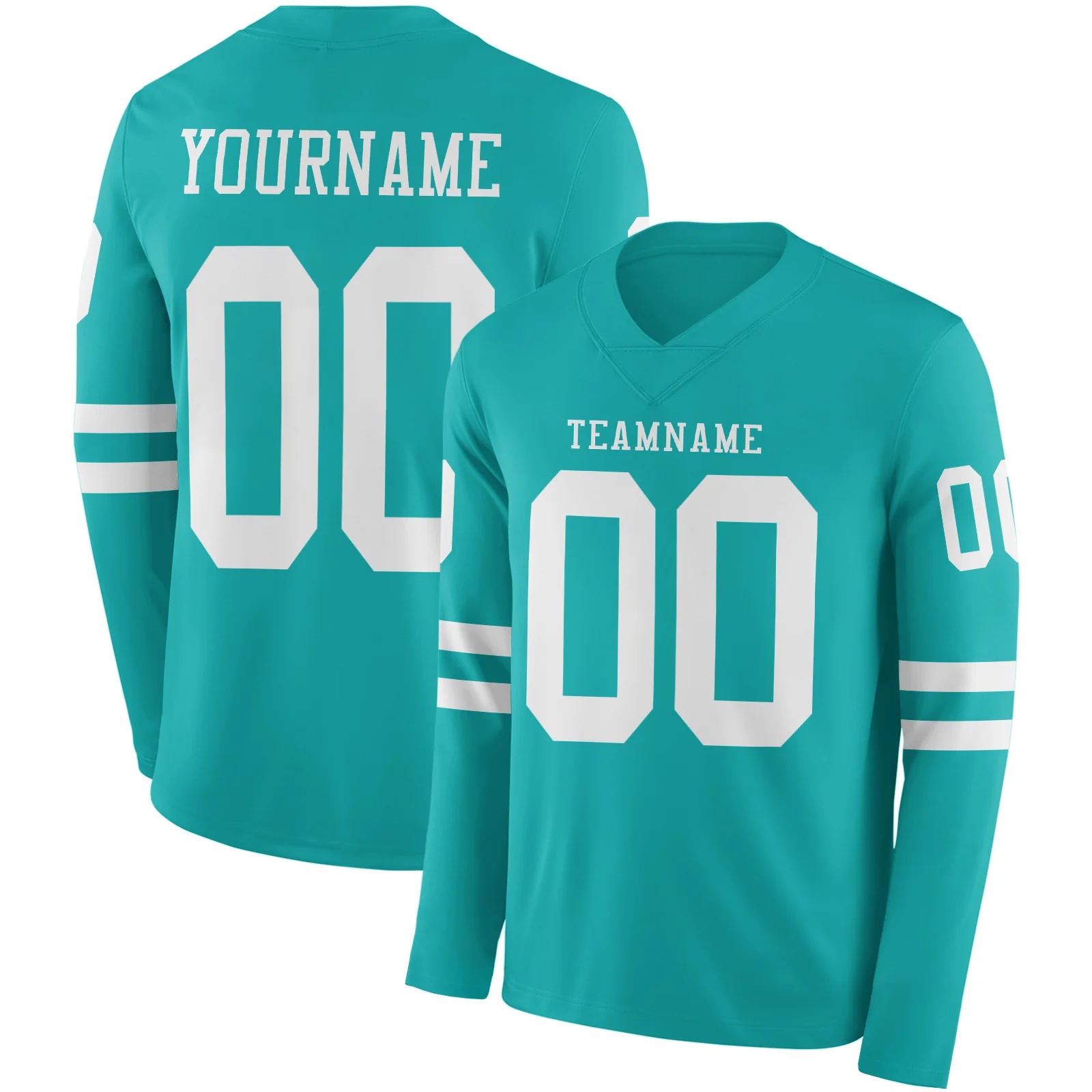 Custom Aqua White Long Sleeve Authentic Football Jersey