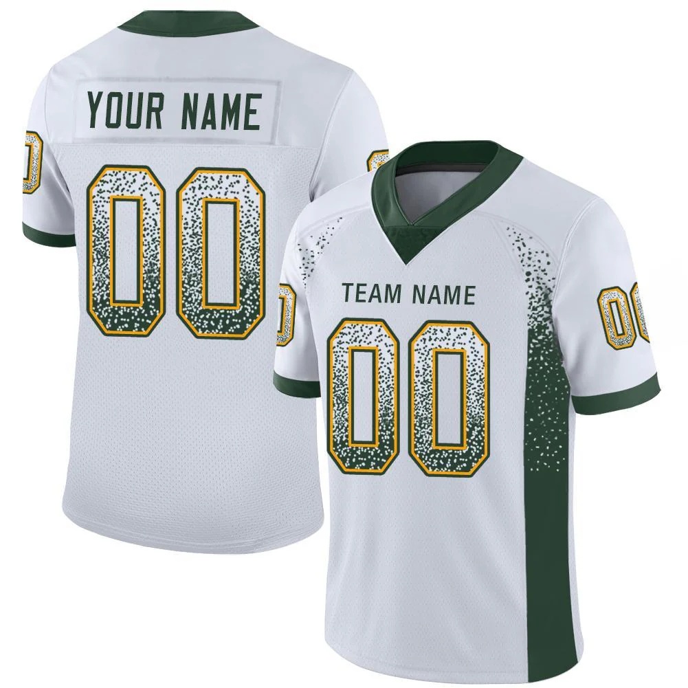 Custom White Green-Gold Drift Fashion Football Jersey