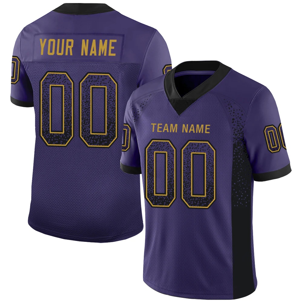 Custom Purple Black-Old Gold Drift Fashion Football Jersey