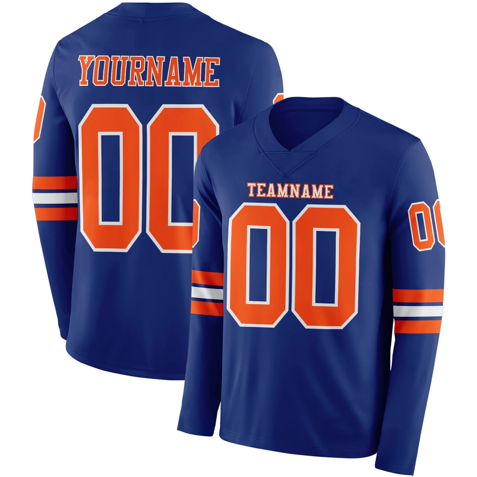 Custom Royal Orange-White Long Sleeve Authentic Football Jersey