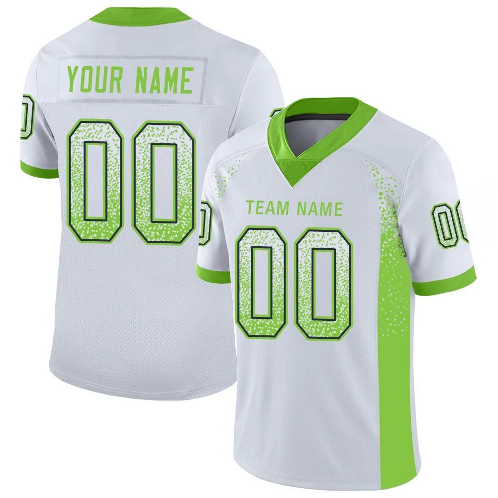 Custom White Neon Green-Navy Drift Fashion Football Jersey