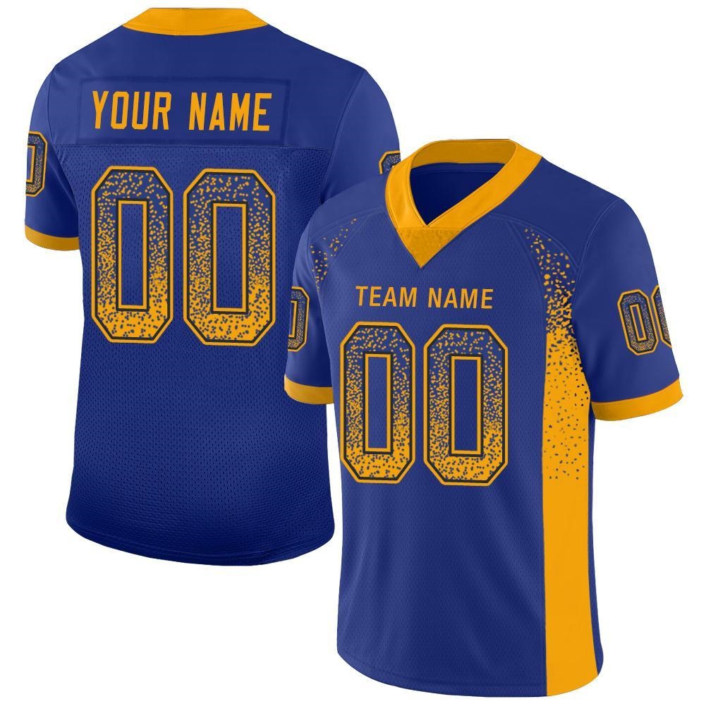 Custom Royal Gold-Navy Drift Fashion Football Jersey