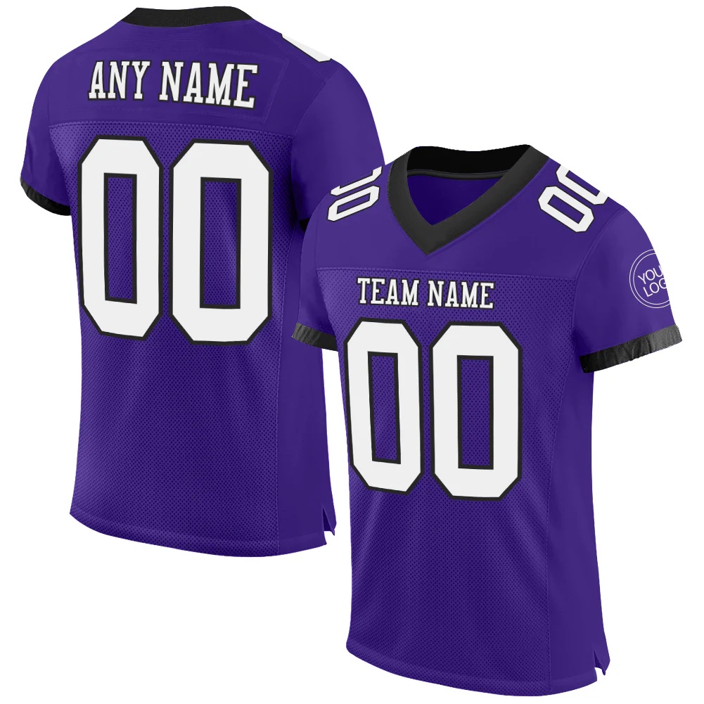 Custom Purple White-Black Mesh Authentic Football Jersey