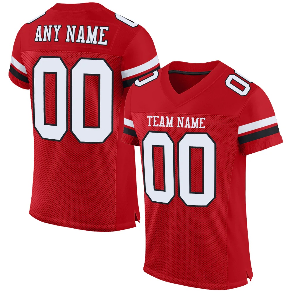 Custom Red White-Black Mesh Authentic Football Jersey