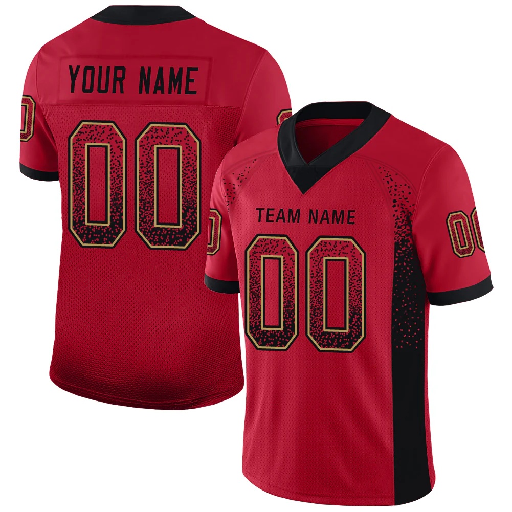 Custom Red Black-Old Gold Drift Fashion Football Jersey