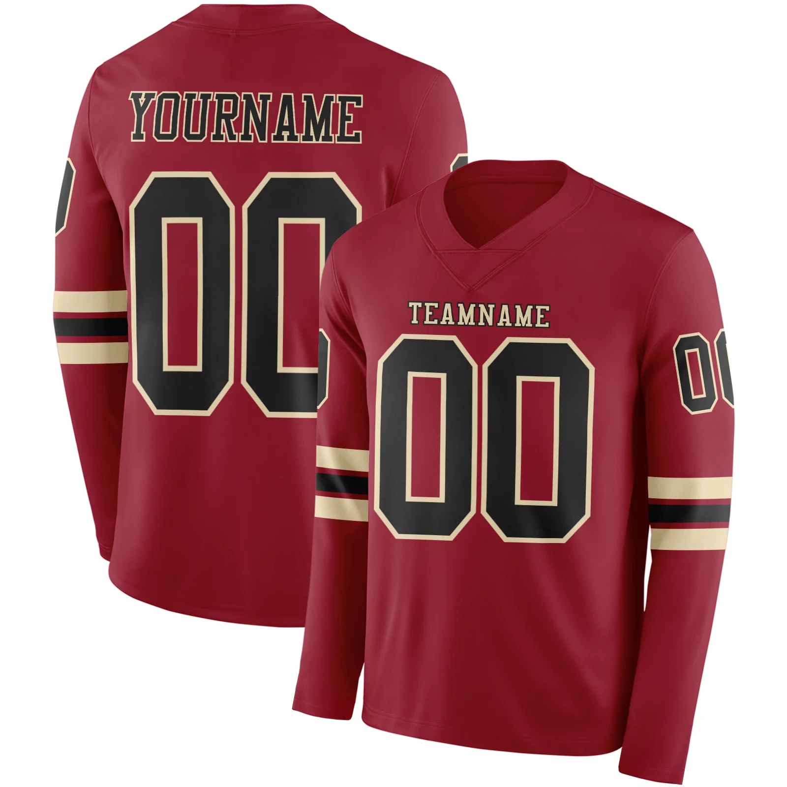 Custom Cardinal Black-Cream Long Sleeve Authentic Football Jersey